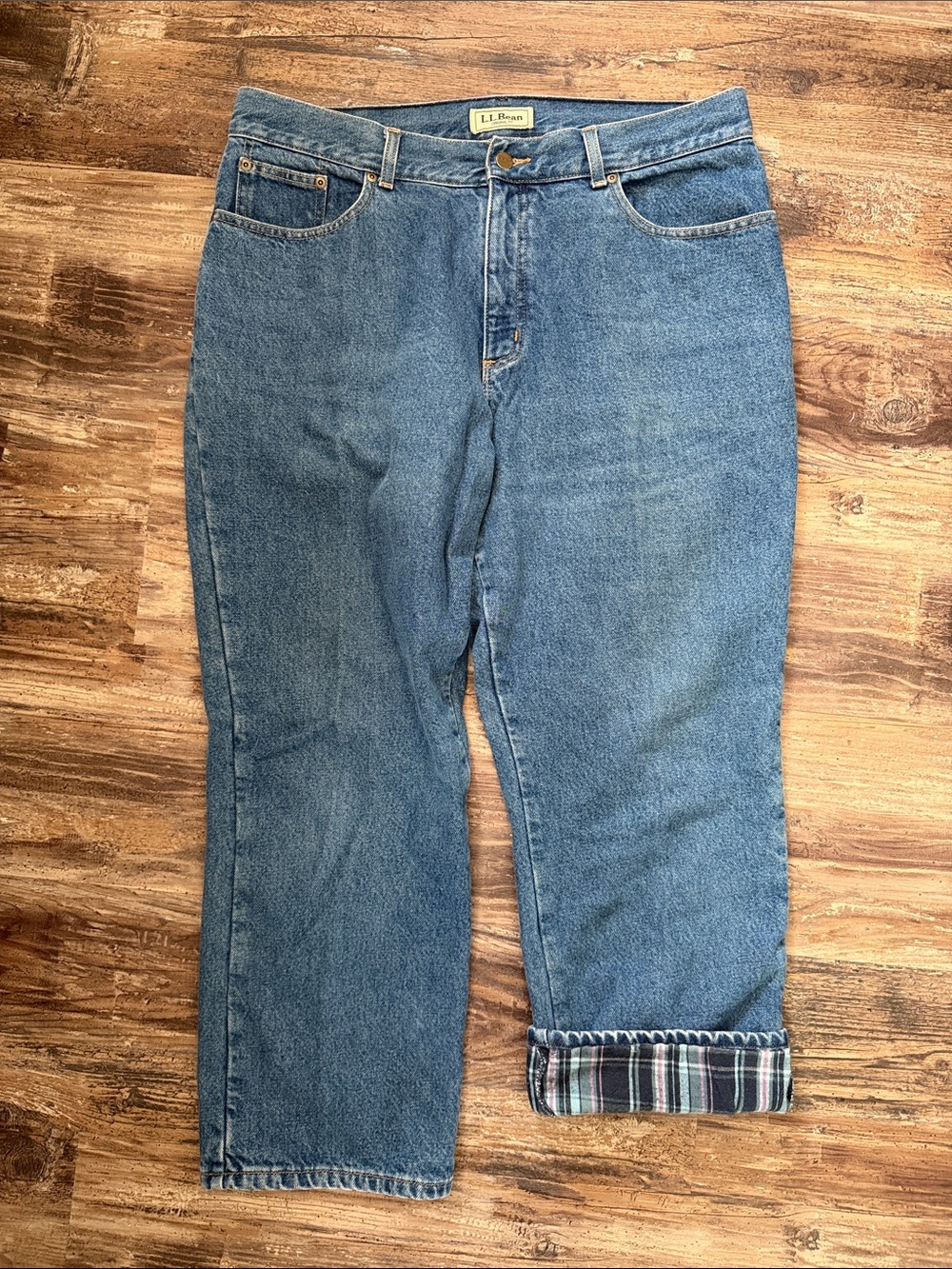 L.L. Bean Double L Jeans, Ultra-High Rise Tapered Leg Flannel-Lined Size 18P